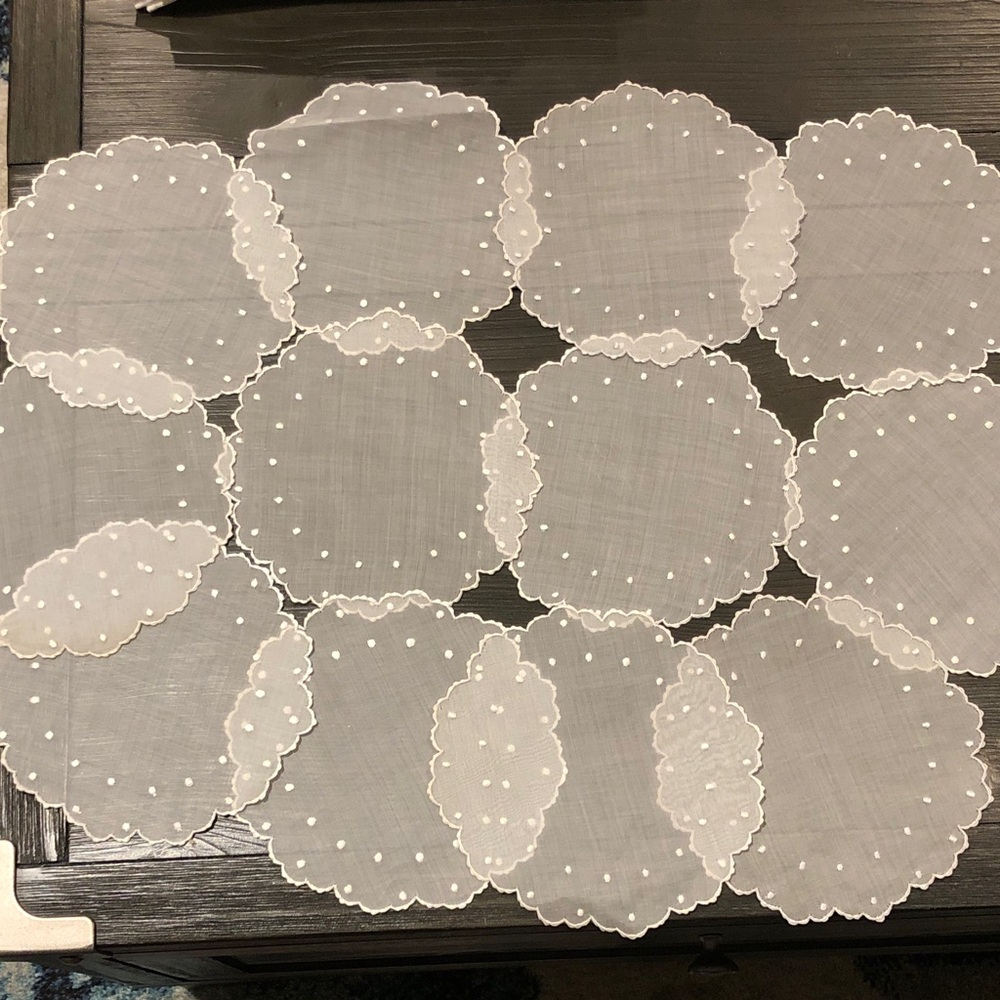 White Sheer Embroidered Linen Doily Set - Elegant Table Accents (12)